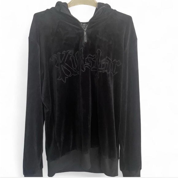 Killstar ‘Fester’ Black Velour Unisex Oversized Hooded Sweatshirt Size L - Picture 2 of 6